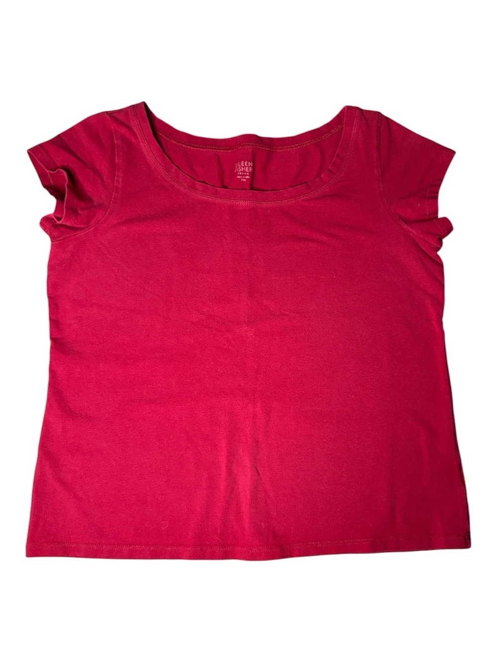 EILEEN FISHER PM Organic Cotton Scoop Neck Cap Sleeve Basic Red USA Made